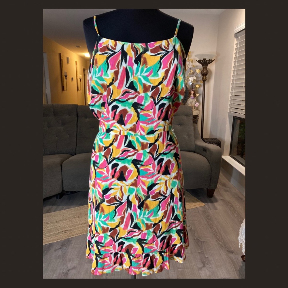 Nine West Abstract Floral Rayon Dress w/ Ruffle Hem | XL